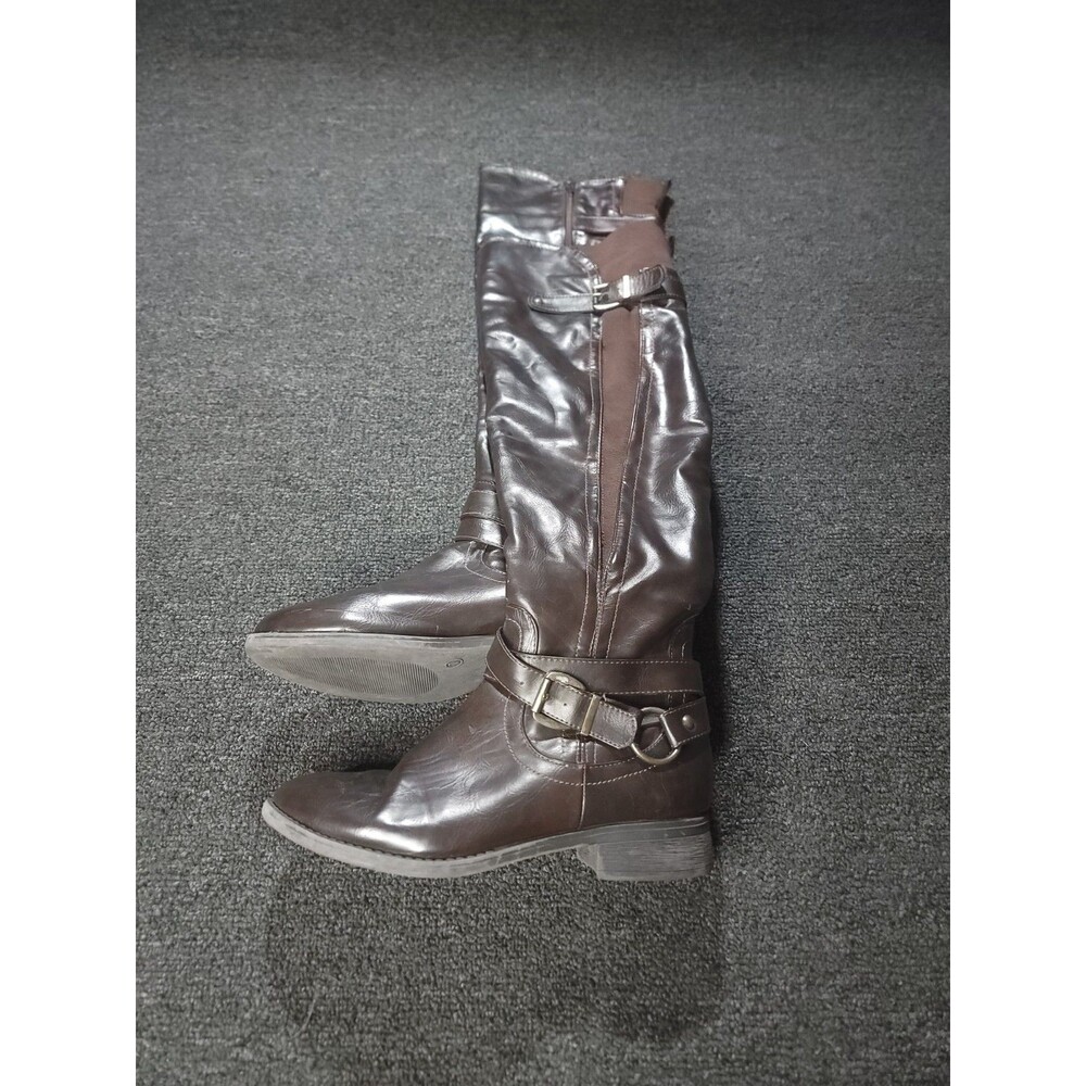 Nature Breeze Knee High Riding Boots Size 7 Brown Stretch Faux Leather